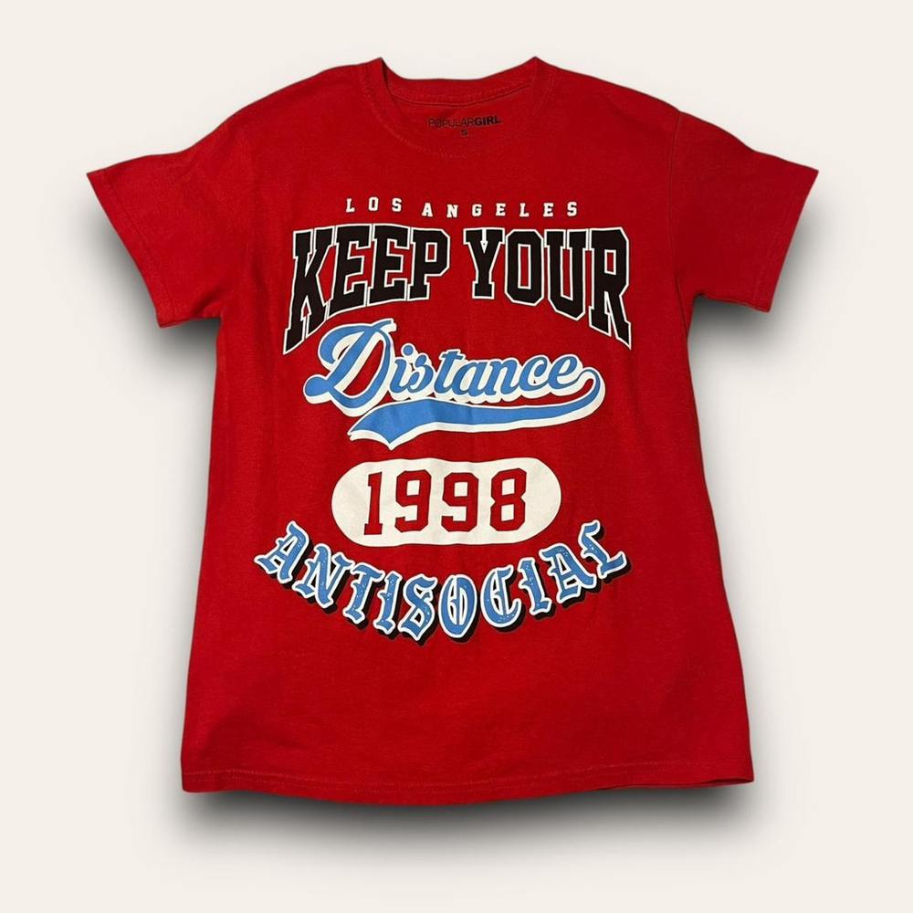 Y2K Antisocial Graphic Tshirt Baby Tee Popular Girl Sporty Varsity Size Small